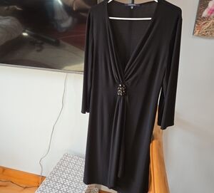 Chadwicks Black Long-Sleeve V-Neck Dress with Center Embellishment